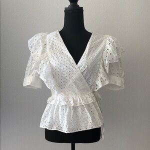 Elegant White Eyelet Wrap Top
